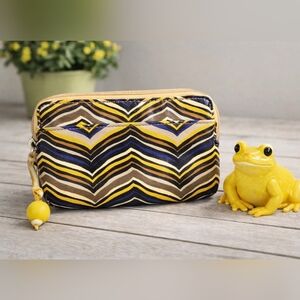 FOSSIL Vintage Blue and Yellow Patterned Pouch Bag.